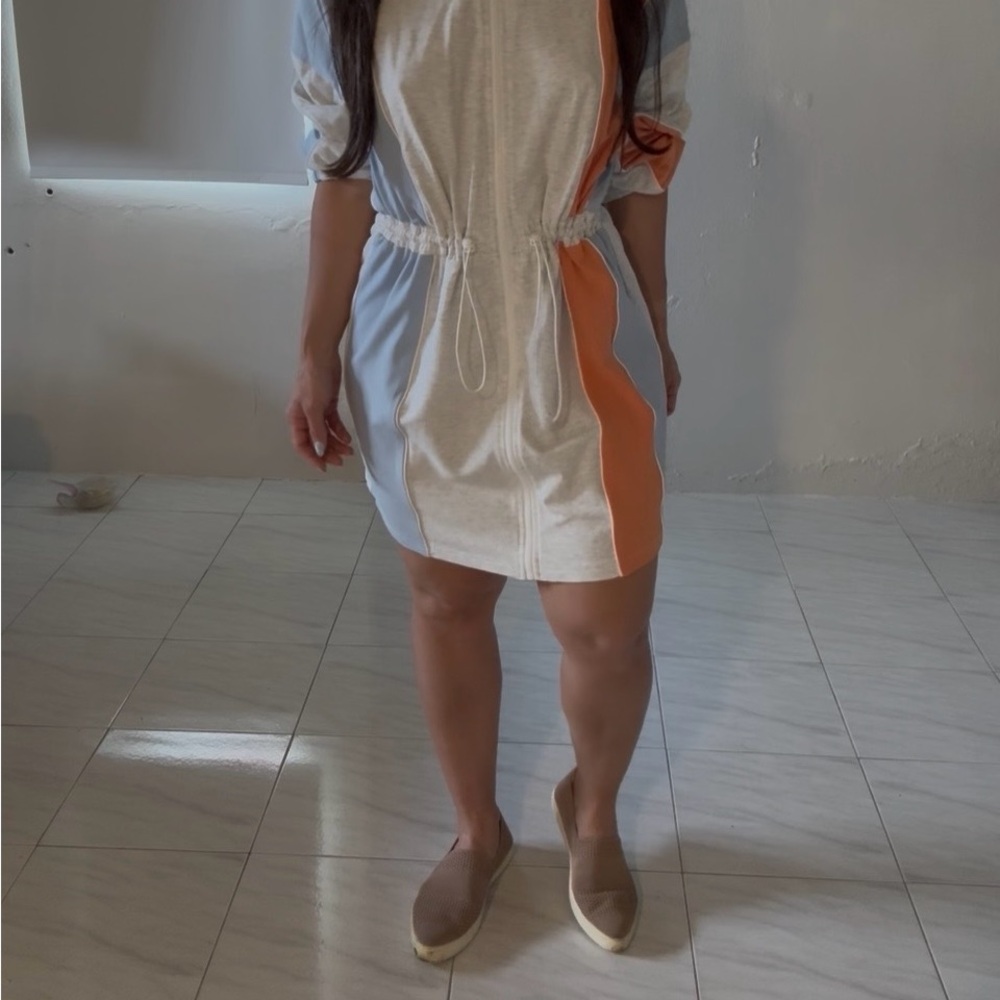 🆕 Colorblock Hooded Zip Tunic — Light Gray, Dusty Blue & Rust - Picture 11 of 12